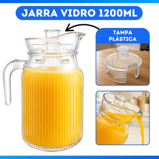 Jarra De Vidro Com Tampa Alça Cozinha 1200 ML Suco Água Transparente Luxo