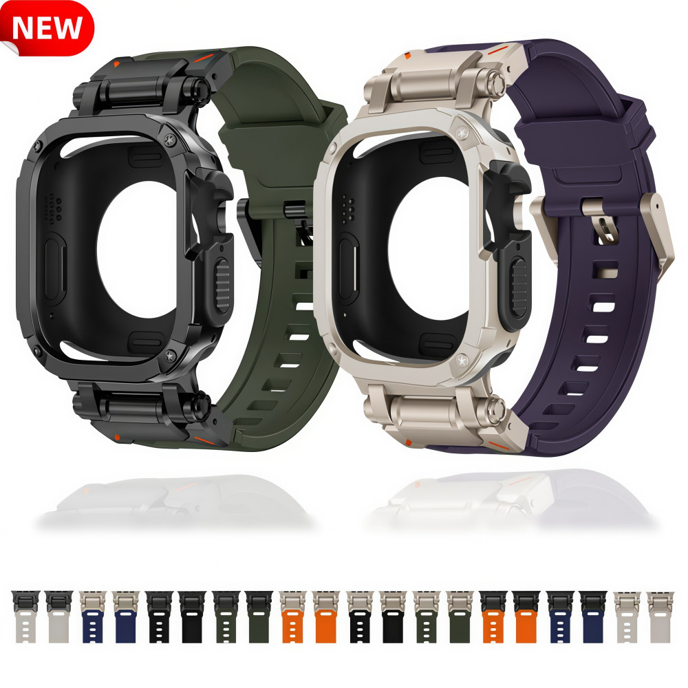 Luxo Pulseira De Silicone+2 Em 1 Proteção Case Kit Para Apple Watch 10 11 46mm 4