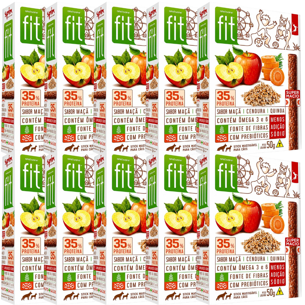 Kit 10 Stick Fit Spin Pet Maçã Cenoura Quinoa Petisco Saudável
