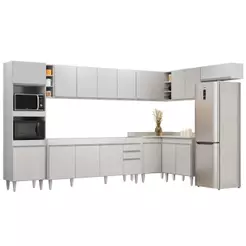Armário de Cozinha Modulada de Canto 9 Peças CP04 Balcão Branco - Lumi