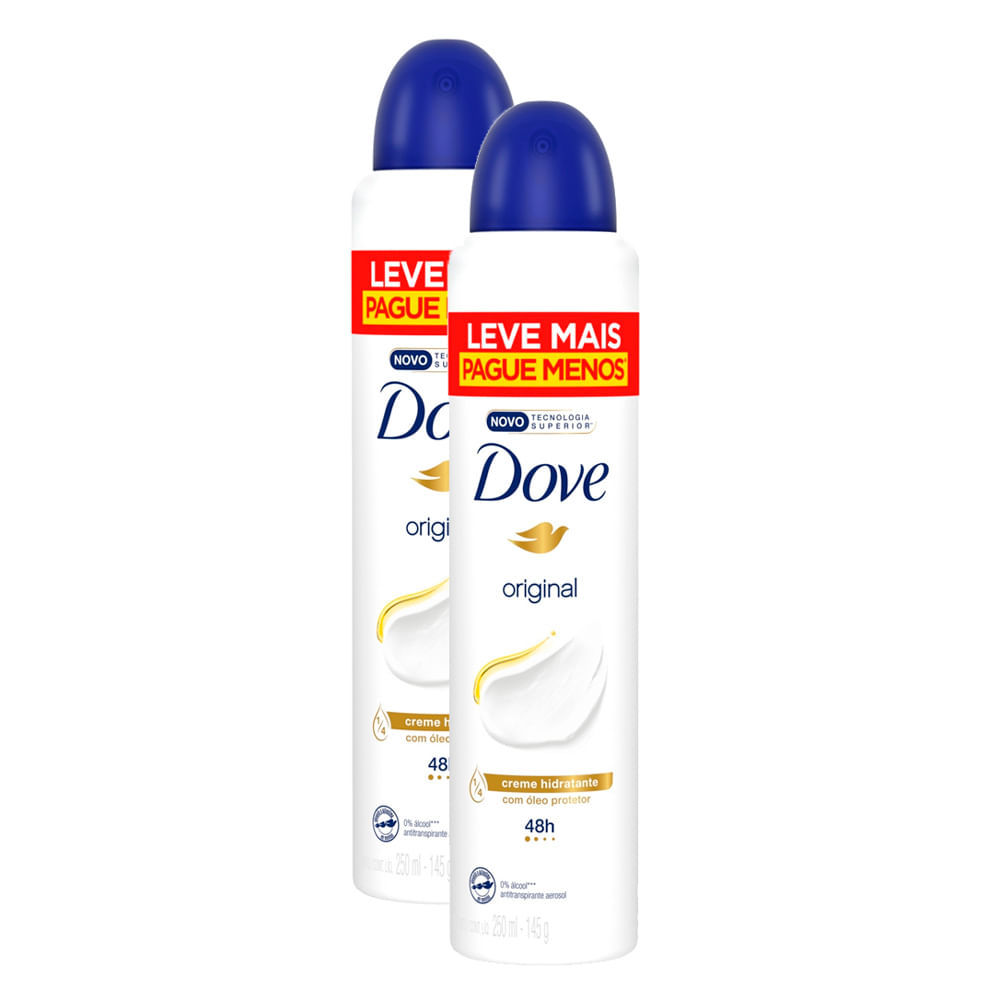 Kit 2 Desodorante Antitranspirante Aerosol Dove Original 250ml Leve Mais Por Menos