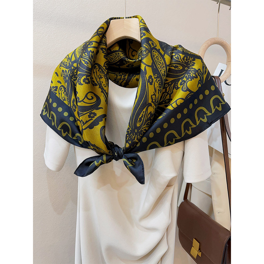 Seda de sarja pesada 16 Momi!Lenço de seda feminino dupla face cinza-verde Paisley lenço de seda xale duplo-