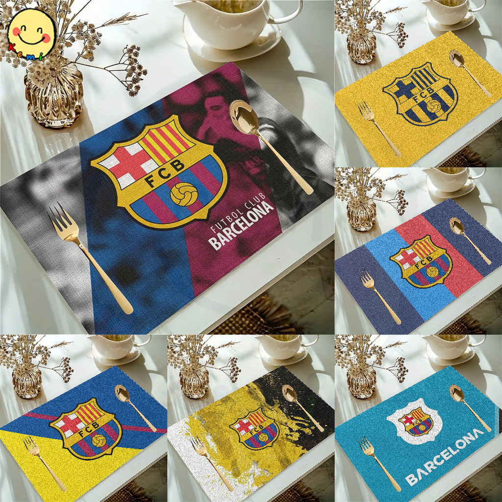 Conjunto De Jogos Americanos FC Barcelona Com 6-Tapetes De Mesa Antiderrapantes Resistentes Ao Calor Para De Jantar , Te