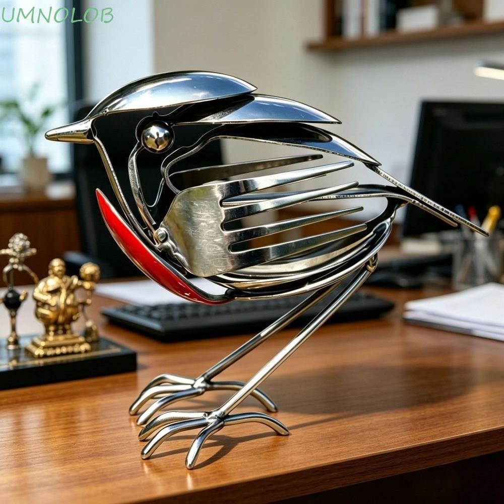 Estátua De Pássaro De Metal De Sucata UMNOLOB , Escultura Robin Ecológica De Arte Atualizada , Estatueta Rústica Vermelh