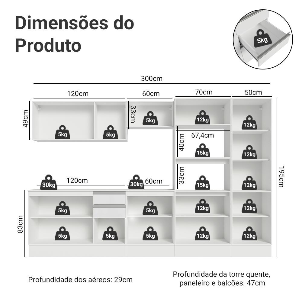 Armário de Cozinha Completa 100% MDF 300cm Frentes Smart Madesa 02 · foto 2