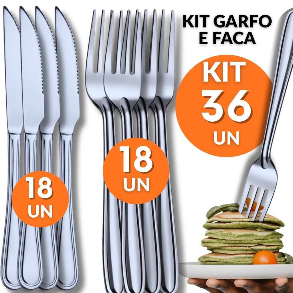Conjunto 36 Talheres Inox 18 Faca 18 Garfo  Cozinha Restaurante Buffet Casa Resistência Qualidade Utilidades
