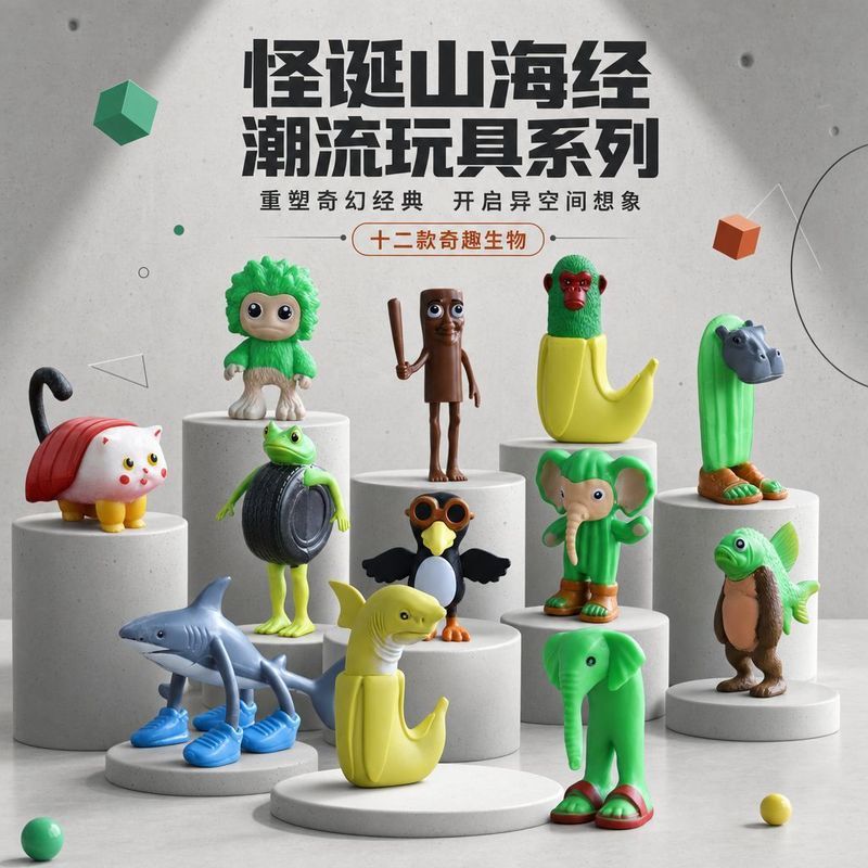 Doze figuras "Shan Hai Jing", TungTungTungSahur, brinquedo de madeira em forma de boneco de palito, presente.