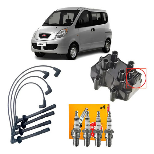 Kit Cabos + Velas Ngk + Bobina 4pino Rely Link 1.3 16v 2014
