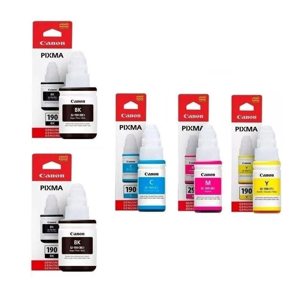 Kit 5 Garrafas de Tintas Gi190 Original Para Canon G3110 G3100 G4100 BK/C/M/Y