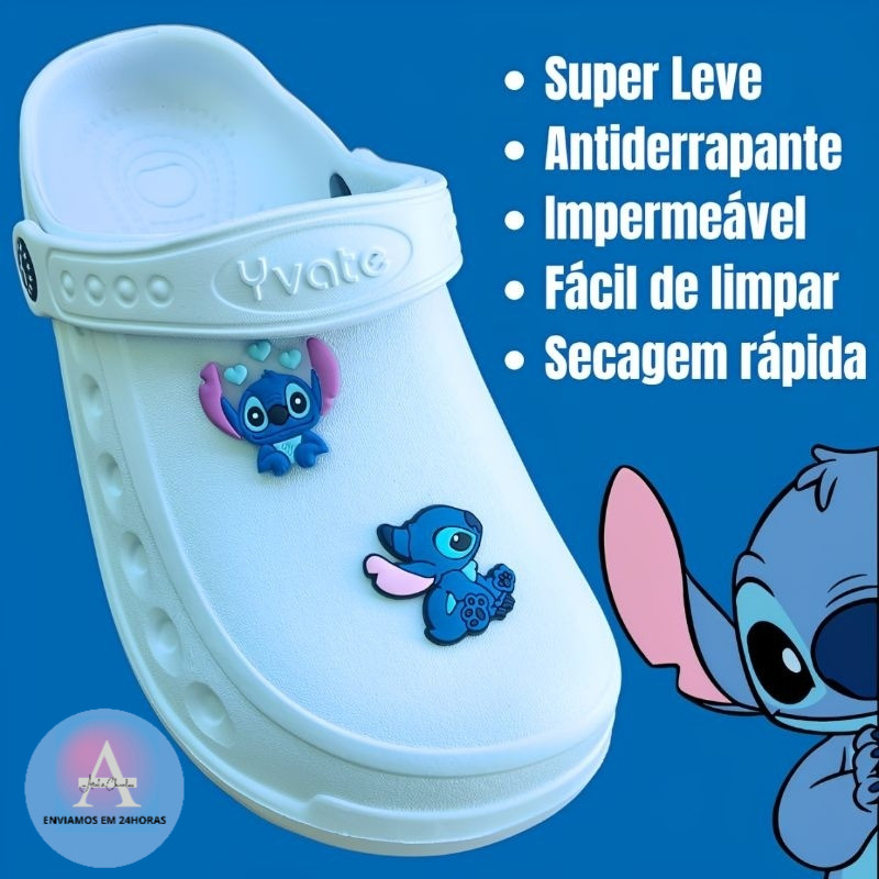 Sandália Fechada Stitch YVATE Babuche Eva Profissionais Leve Antiderrapante Alça Ajustável Confortável (Babuche Stitch)