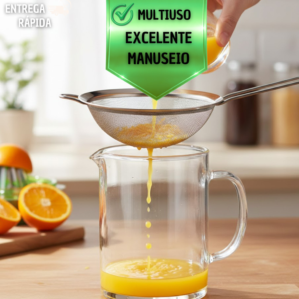Combo Peneira Coador Manual Em Aço Inox Para Cozinha 14cm ,10cm e 8 cm Casa Buffet Confeitaria Restaurante — imagem 2 de 2
