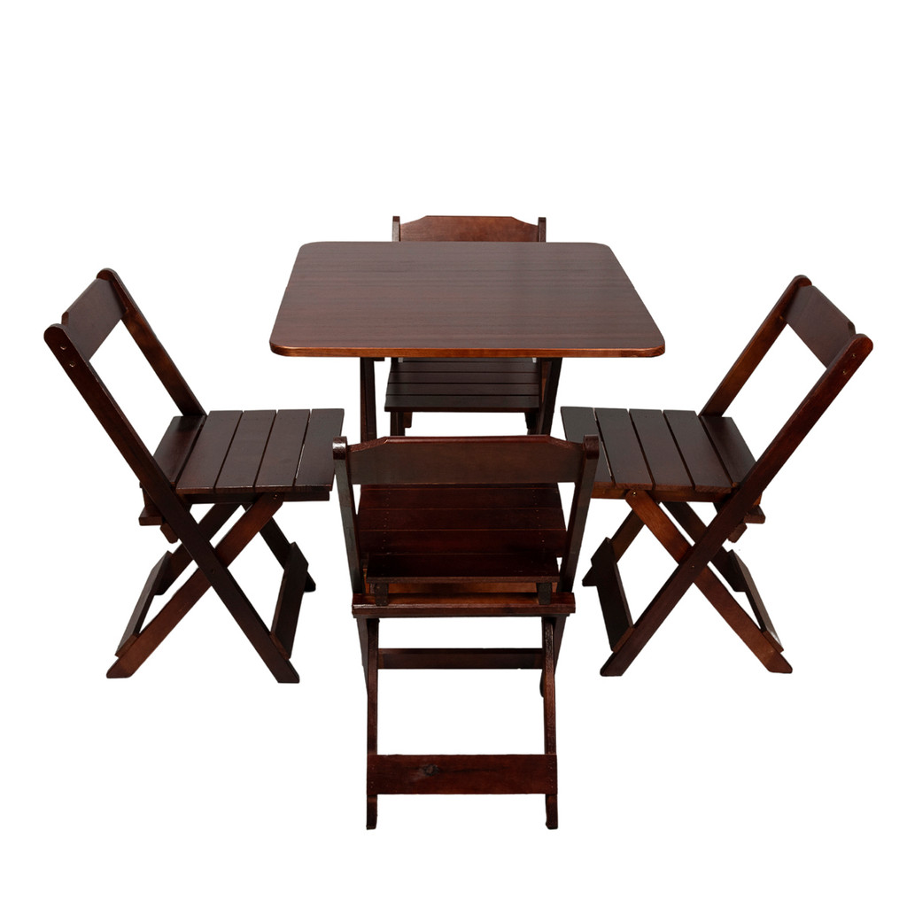 Kit Mesa 70x70 Dobrável Em Madeira Maciça Com 4 Cadeiras