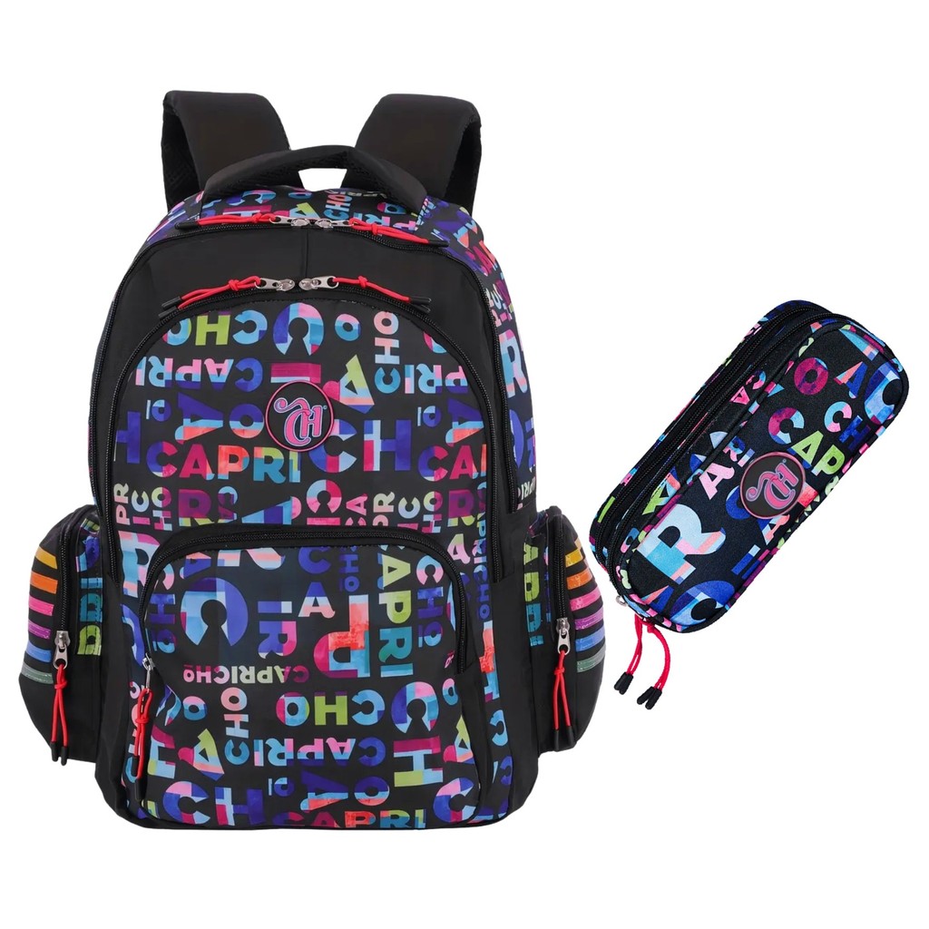 Kit Mochila Escolar Juvenil G + Estojo Duplo Sestini Capricho Party