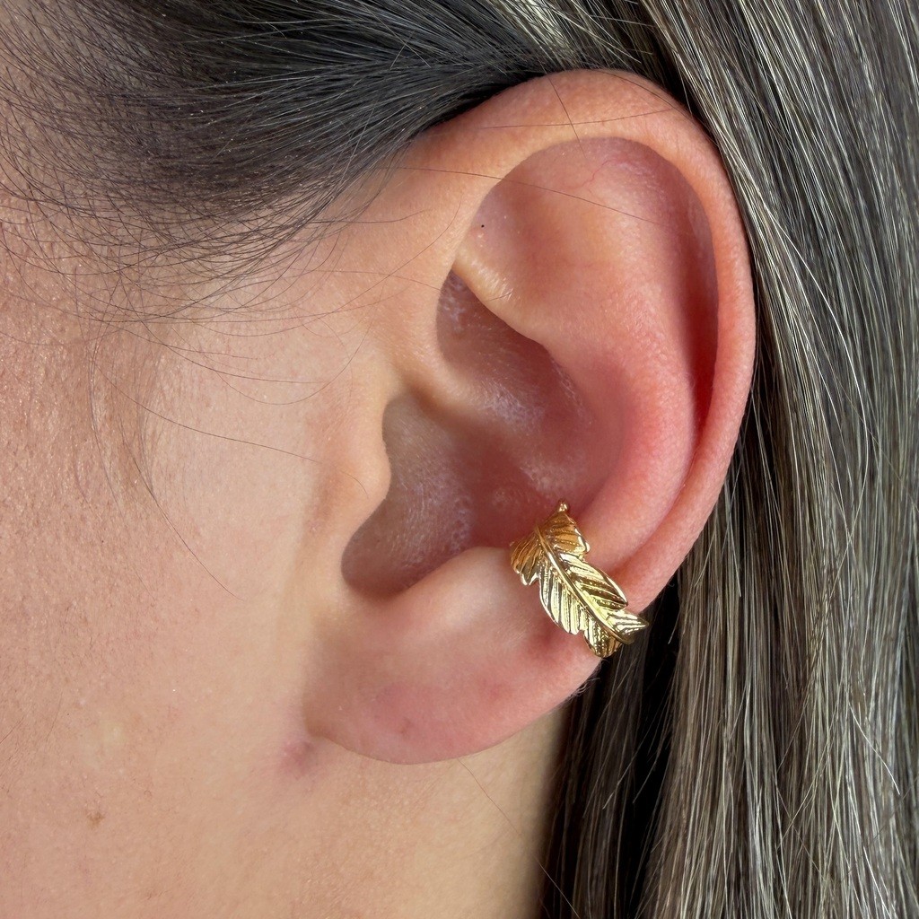 Piercing Fake Folha Lisa Banhado em Ouro 18k