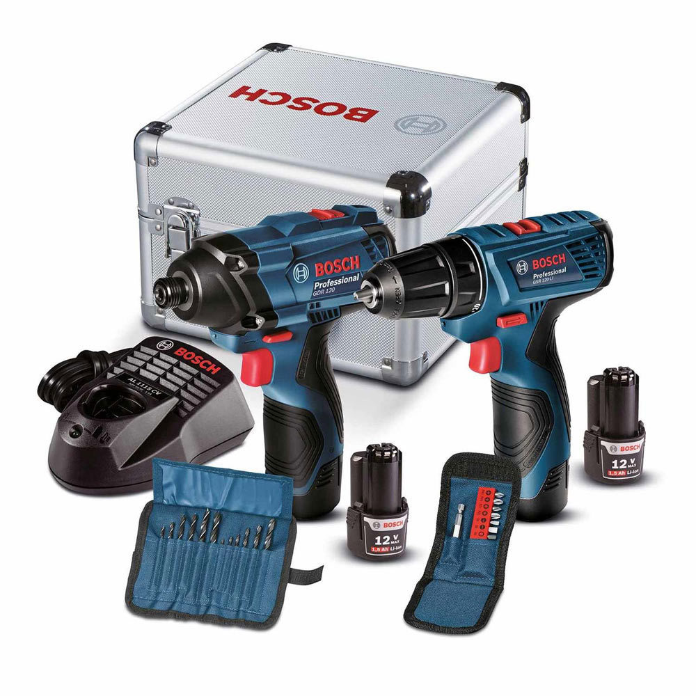 Furadeira e Parafusadeira GSR 120-LI + Chave de Impacto GDR 120-LI com Maleta + 2 Kits BOSCH Bivolt