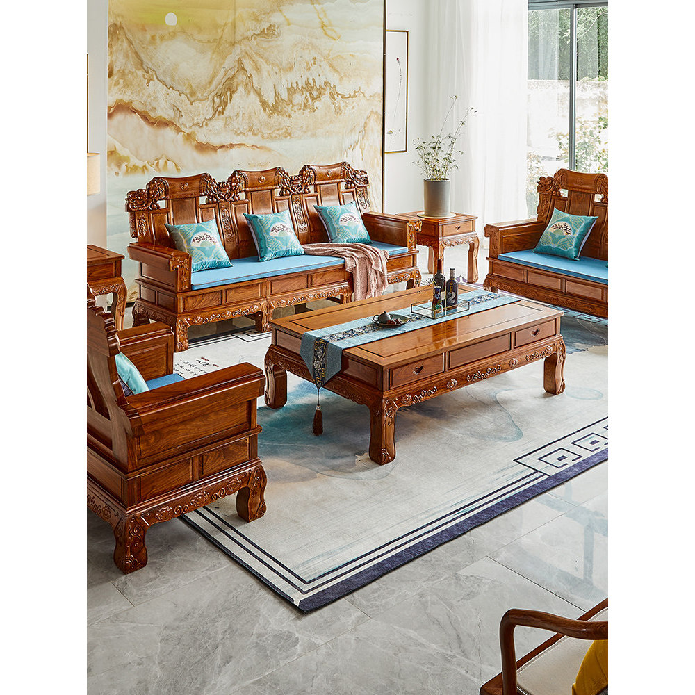 Sofá de mogno ouriço sândalo vermelho estilo chinês Tai Ben sofá sala de estar combinação jacarandá pequeno apartamento 