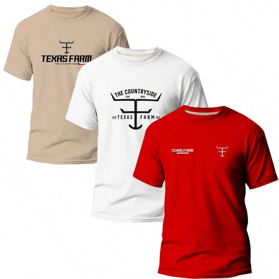 Kit 3 Camisetas Masculina Rodeio Cowboy Agro Peão Pião Estilo Moda Country Texas 050 Texas Farm Promoção Oferta