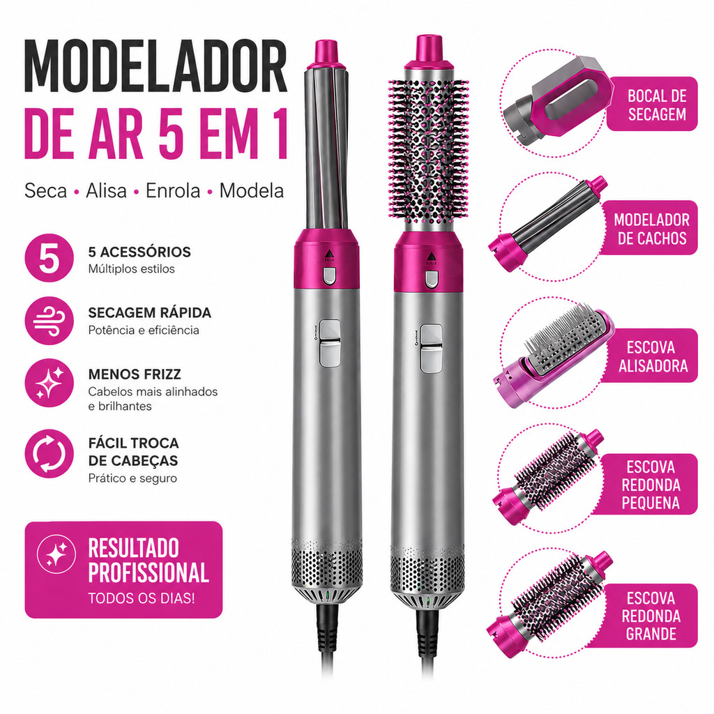 Escova Secadora 5 em 1 Modelador de Cabelo Air Styler Profissional
