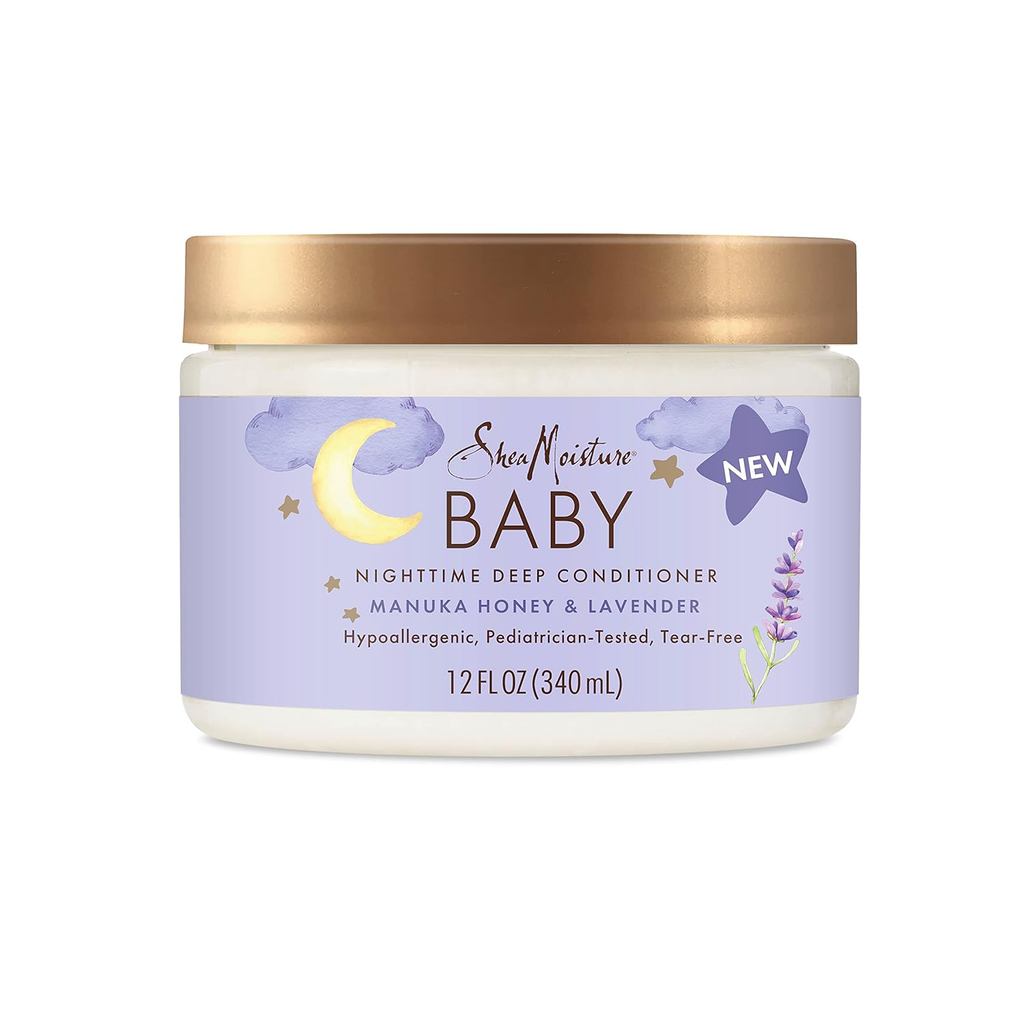 Condicionador Profundo SheaMoisture Baby com Mel de Manuka e Lavanda para Cabelos e Pele Delicados, Regime Noturno de Cu