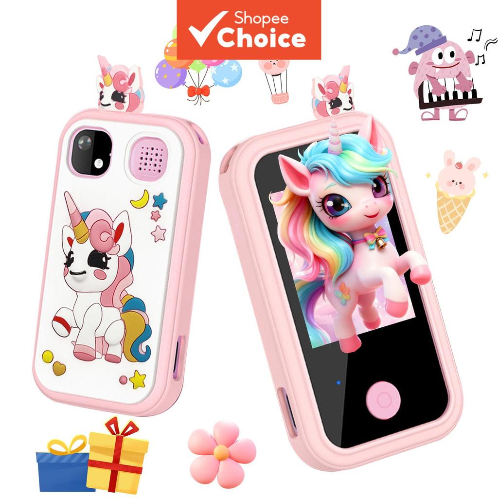 Smartphone de brinquedo para crianças com câmera de lente dupla, reprodução de música e jogos casuais eletrônicos. Tela