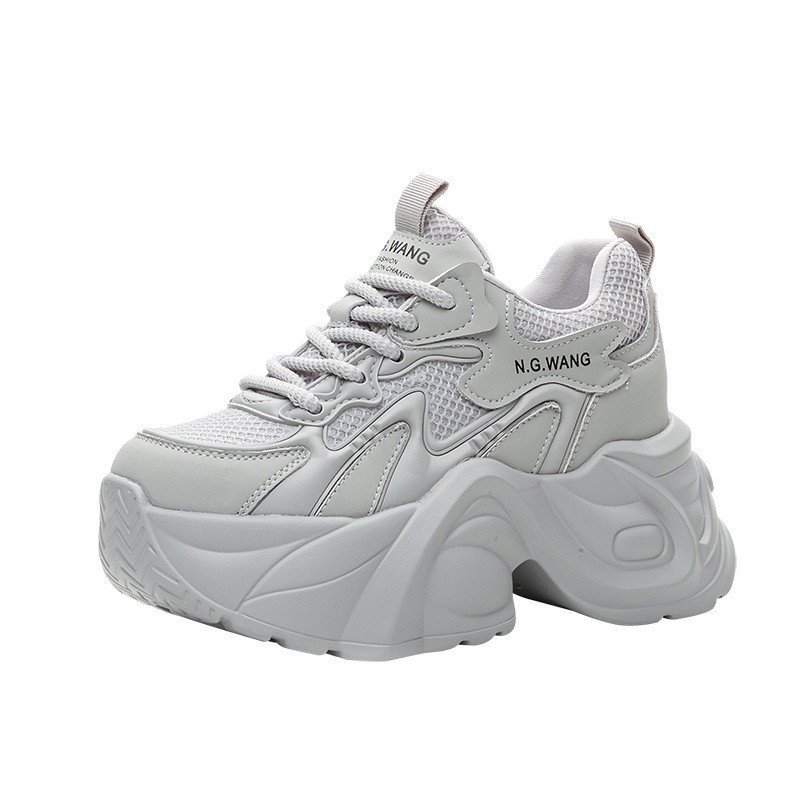 Tênis Femininos de Outono Inverno com Sola Grossa, Cano Alto, Plataforma de 10cm, Salto Chunky, Impermeáveis, Confortáve