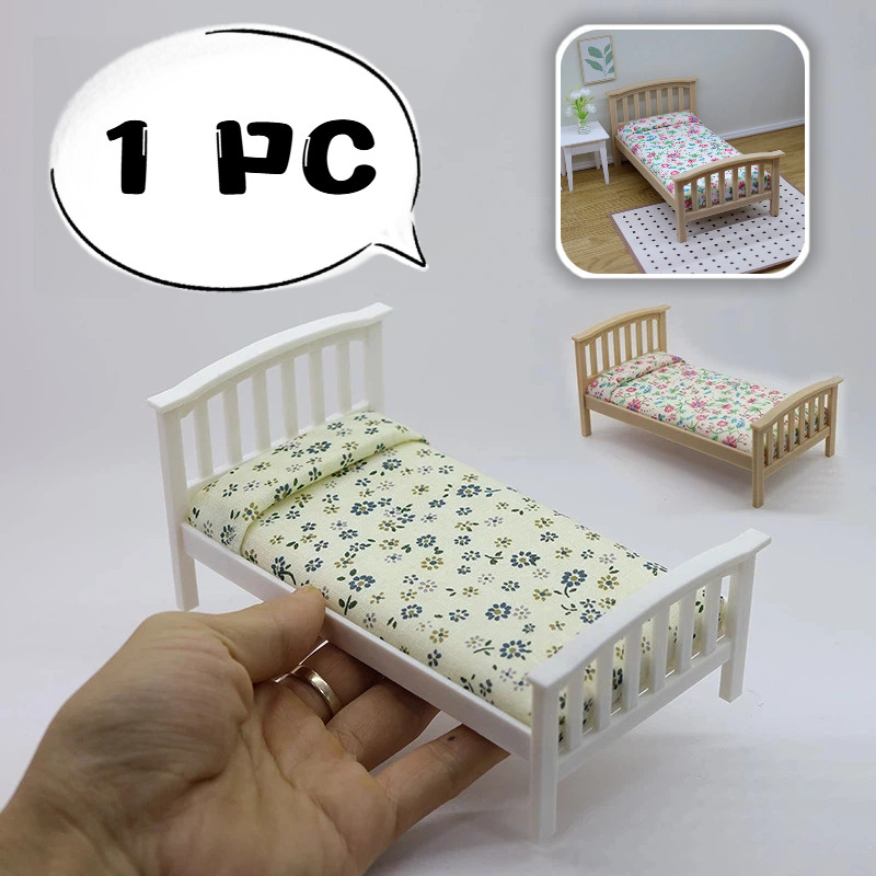 1pc Mini Modelo De Cama De Solteiro Floral Usado Para Casa De Bonecas 1 : 12 Móveis Em Miniatura Quarto