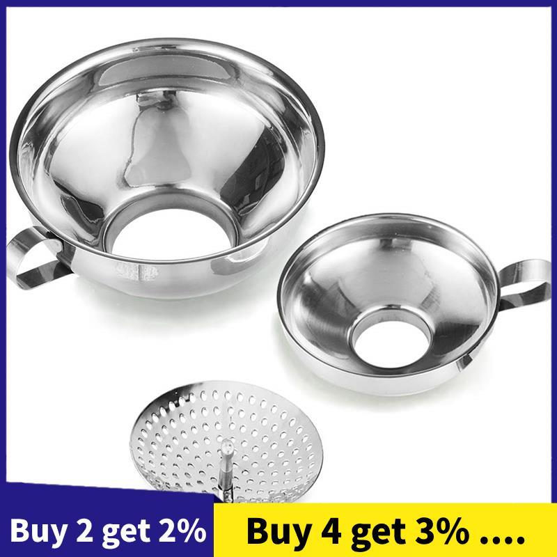 Funis De Uso De Cozinha De Aço Inoxidável Com Filtro Para Encher Garrafas , Conjunto De Funil De Metal Kit De Suprimento