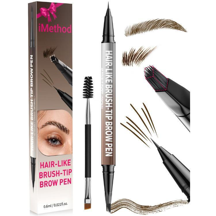 Caneta para Sobrancelhas iMethod 4D, Lápis de Sobrancelha 2 em 1 com Microblading à Prova d'Água e Pincel Delineador de