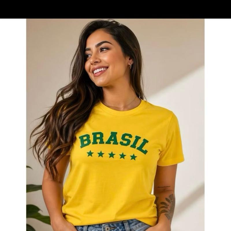 Camiseta Feminina Copa 2026 Seleção Brasileira Costurada Reforçada 100% Algodão Azul com Estrelas Amarelas