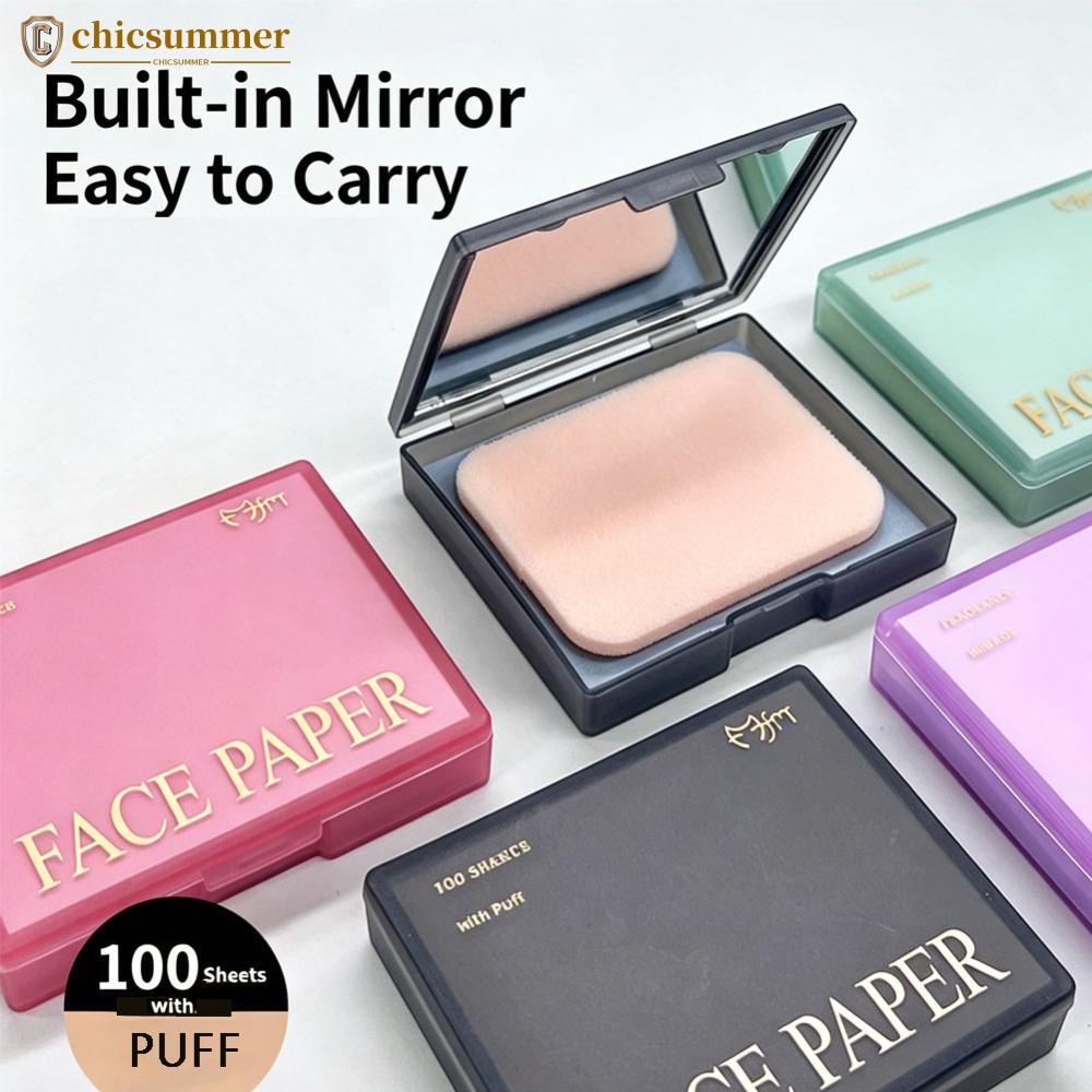 CHICSUMMER 100 Unidades De Papel Facial Para Manchas De Óleo Com Espelho E Sopro Configuração De Maquiagem , Portátil , 