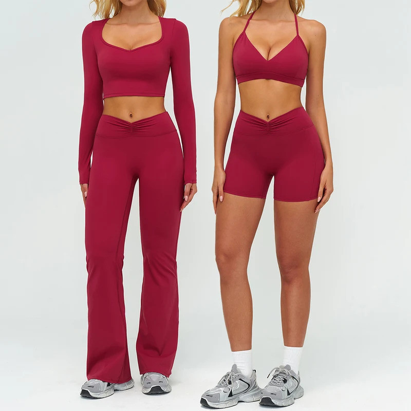 Conjunto de Yoga 2 Peças para Mulheres, Roupas Esportivas, Roupas de Treino, Legging de Ginástica, Top Fitness, Top Crop