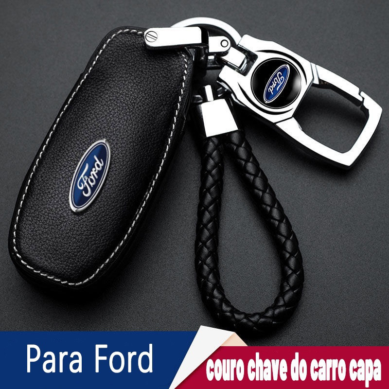 (Ford) Estojo para Chave de Carro em Couro Genuíno, Chaveiro Criativo em Liga Metálica, Novo Chaveiro Carteira com Logo