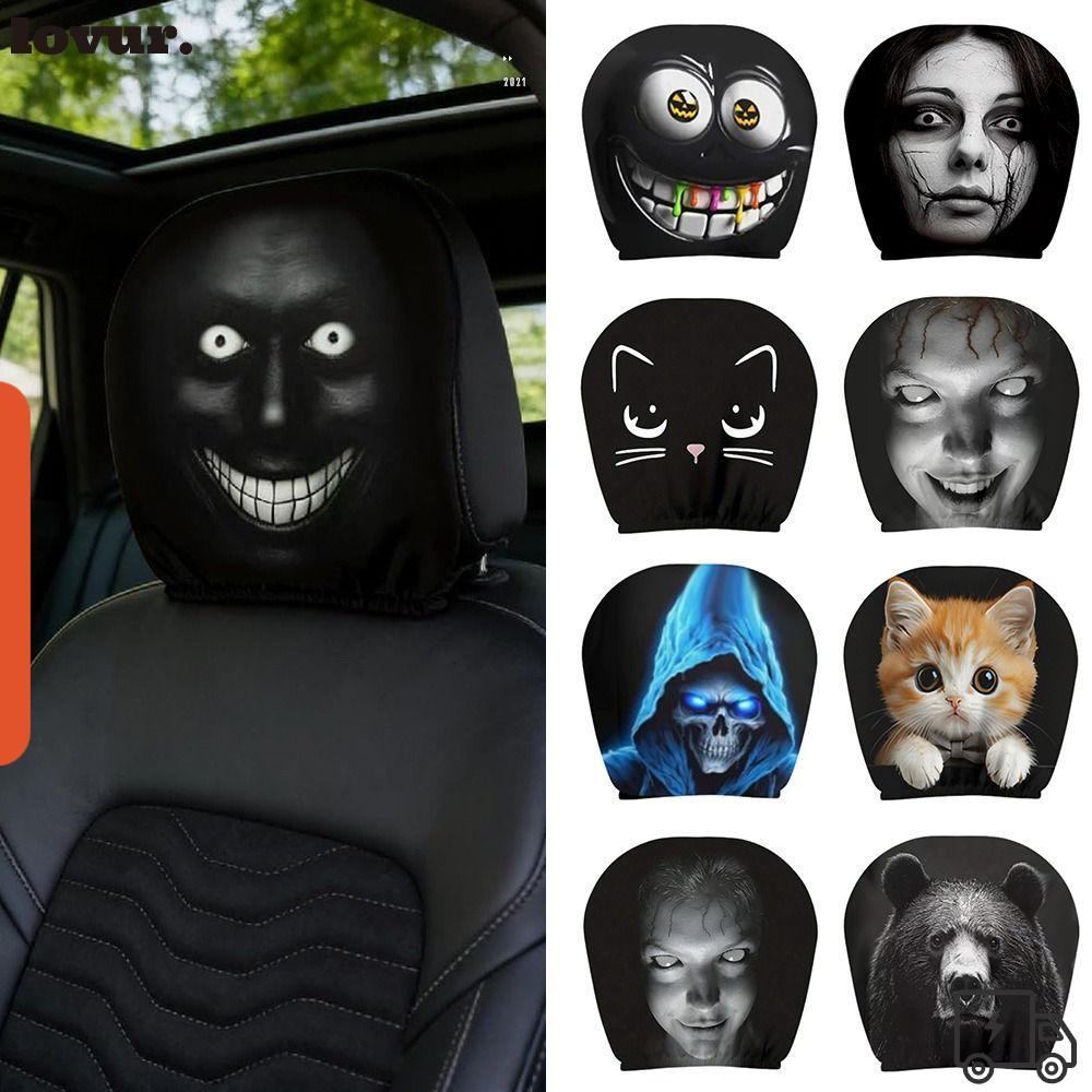 LOVUR 2 Unidades De Capa De Encosto De Cabeça De Carro , Assento Com Impressão De Rosto Assustador Respirável , Protetor