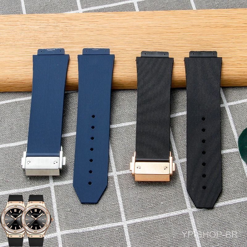 Pulseira de substituição para Hublot Fusion, Hublot Big Bang, pulseira de silicone impermeável com listras finas 25*19mm
