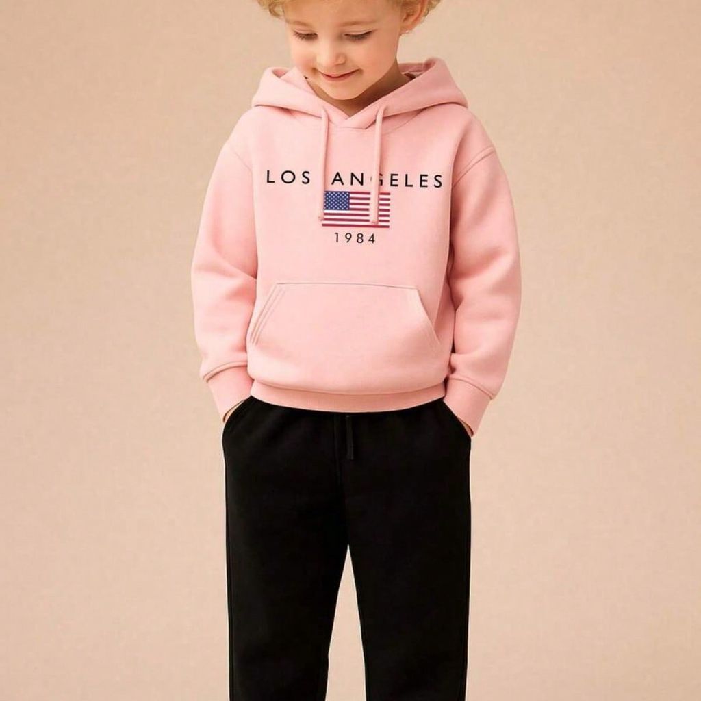 Conjunto Moletom Infantil Premium Blusa de Frio Básico Canguru Calça Blusao Com Capuz Los Angeles