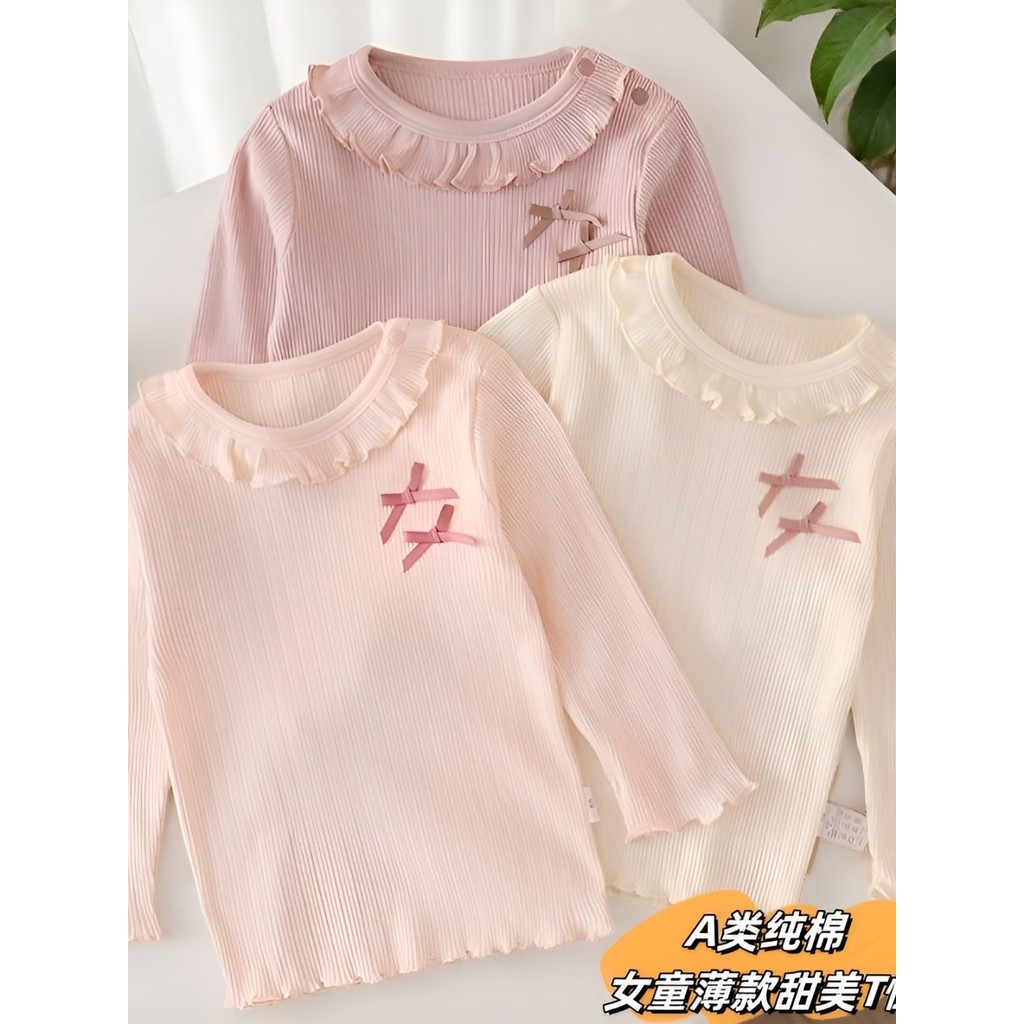 Primavera novo estilo camisa de princesa bebê menina manga comprida renda camiseta estilo filha menina estilo ocidental 