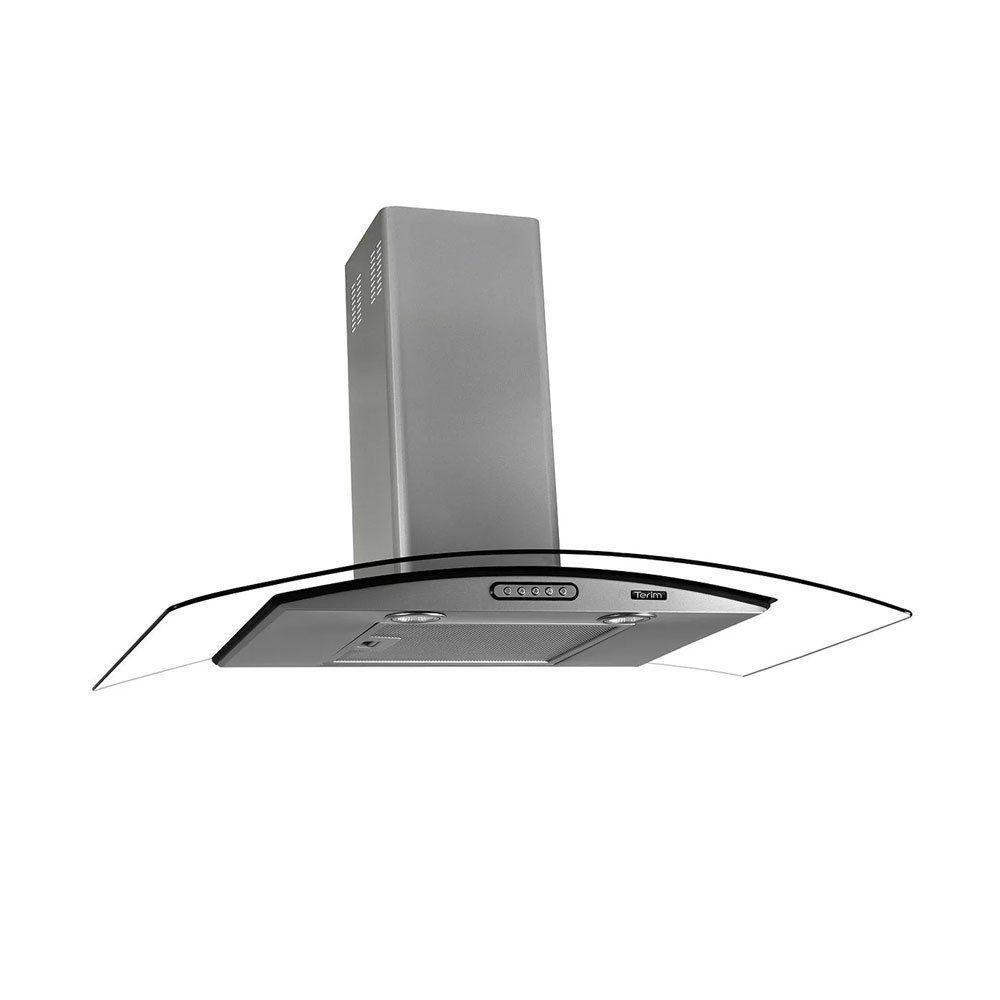 Coifa de Parede Terim Vidro Curvo Inox 75cm 5 Bocas com Exaustor Depurador Led 220V