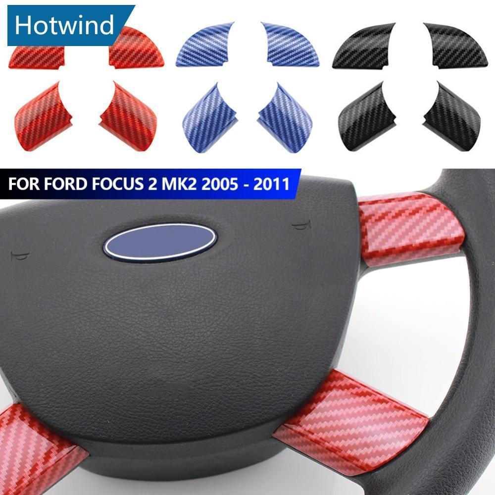 HW 4 Pçs/Set Interior Do Carro Painel Volante Tampa Guarnição Adesivo De Fibra De Carbono Para Ford Focus 2 MK2 2005-201