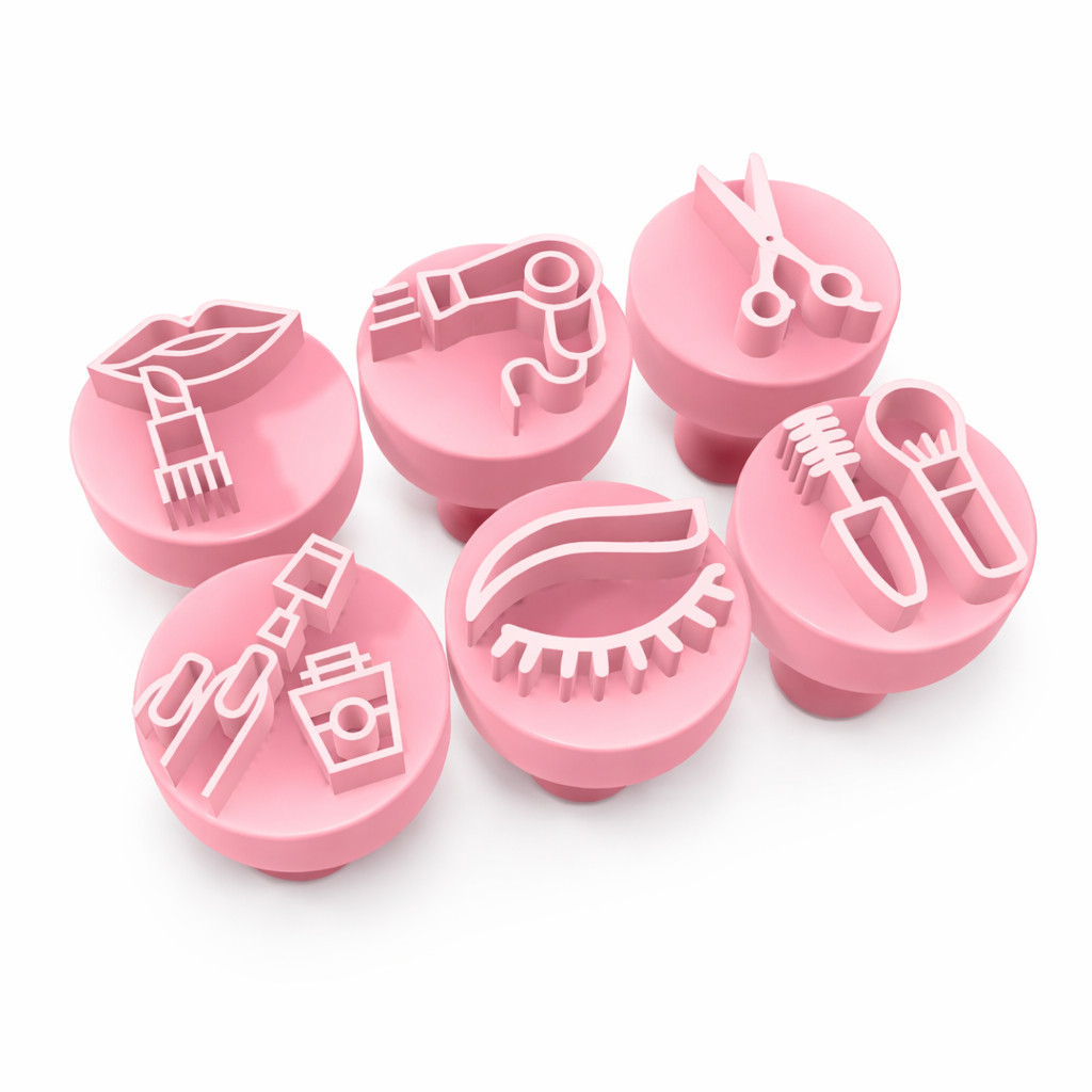 Kit Carimbos para Brigadeiro Docinho Salão de Beleza Unhas Cílios Sobrancelha Tesoura Esmalte com 6 peça