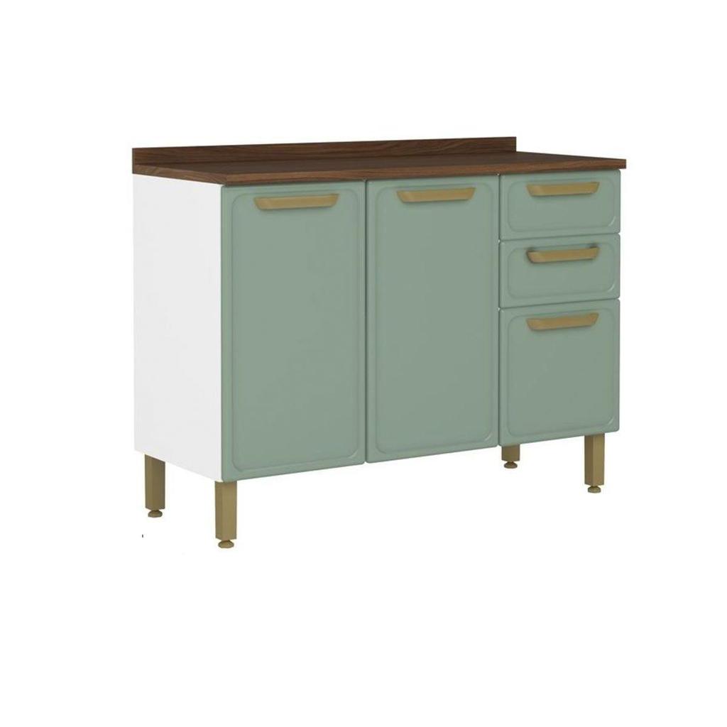 Balcão de Cozinha Bella c/ 3 Portas e 2 Gavetas c/ Tampo 120cm Verde - Bertolini