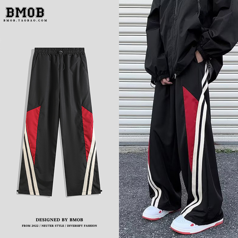 Bmiob americano Retro rua dança listras laterais cor combinando esportes calças casuais das mulheres dos homens High str