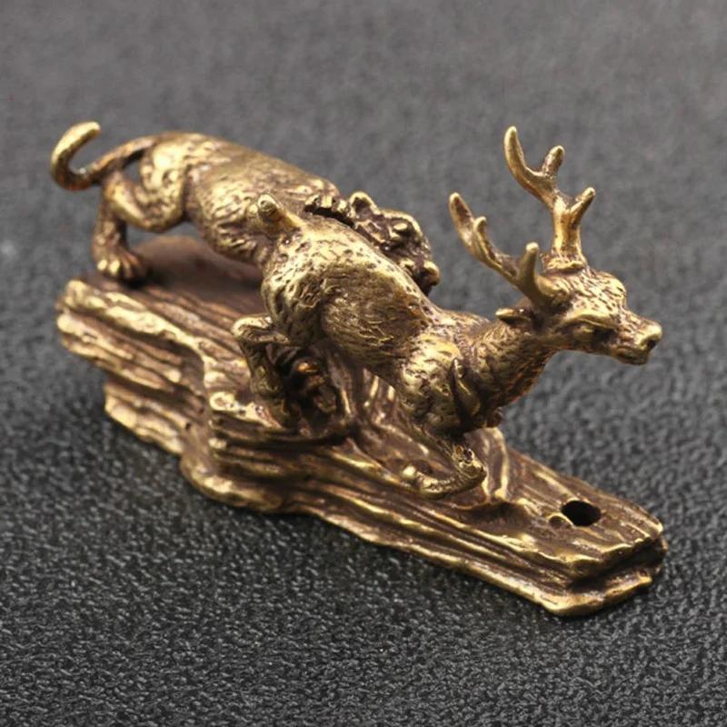 Tigre Rei Captura Veado Dragão E Dinossauro Estátua Pequeno Ornamento Antigo Bronze Animal Em Miniatura Decorações De Me