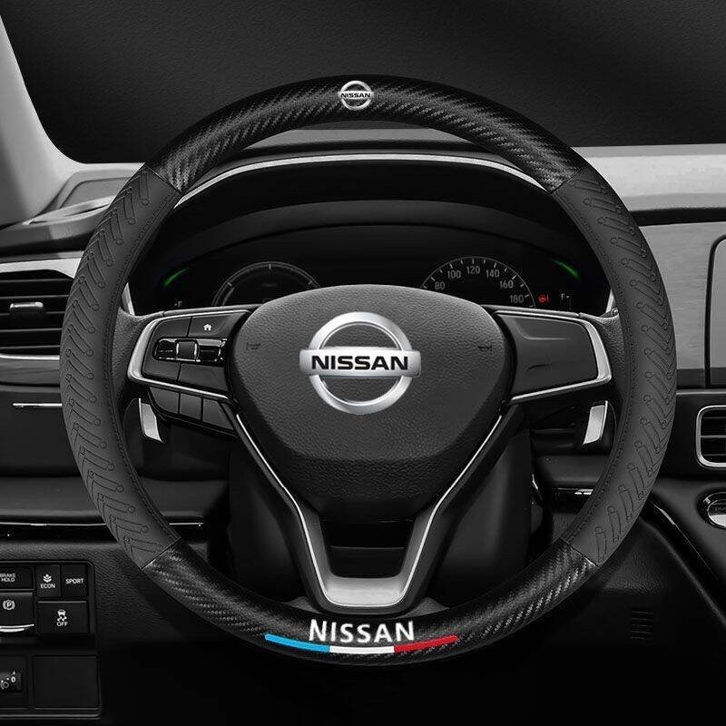 Capa de Volante em Couro e Fibra de Carbono Nissan Sem Cheiro, Acessórios para Nissan Almera, Xtrail, Navara, Teana, Sen