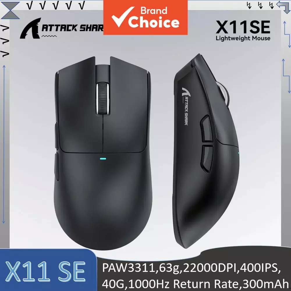 Mouse Gamer Leve Tri-Modo ATTACK SHARK X11 SE, Vida útil HUANO 20 milhões de cliques, PAW3311, 63g, 22000DPI, 400IPS,