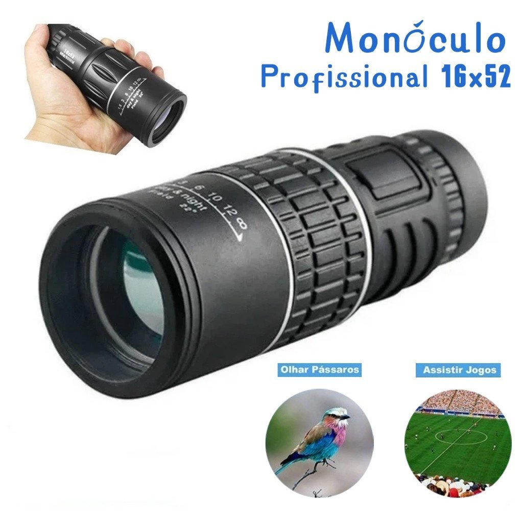 Pronto para Envio: Monóculo de Visão Noturna 16x52, Luneta Tática 8km para Caça, Pesca, Shows, Viagens e Camping