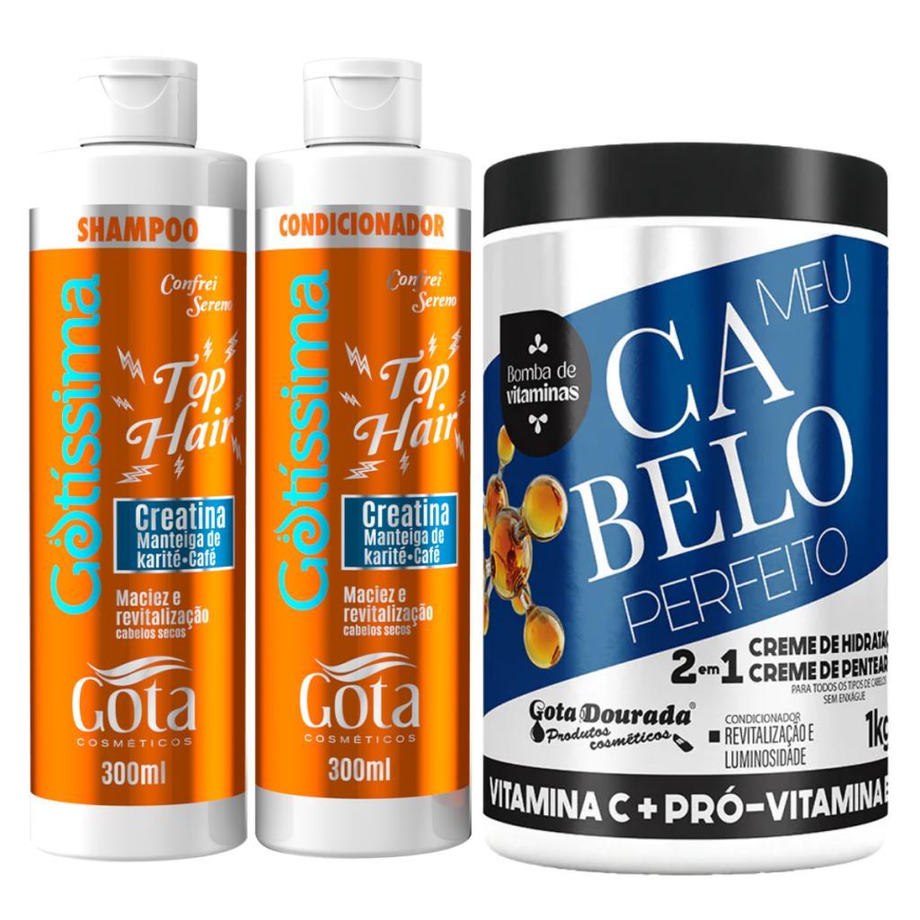 Kit Gota Dourada Confrei Sereno Creatina Shampoo + Condicionador 300ml + Creme Vitamina C 1Kg