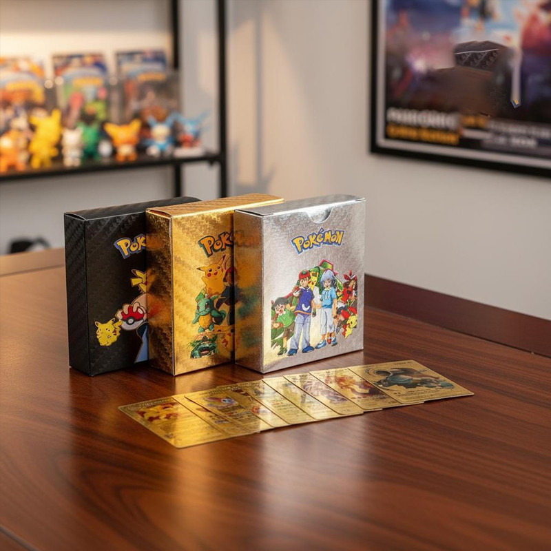 Conjunto de 55 Cartas de Coleção Pokémon Vmax GX-Charizard Pikachu Battle Trainer em Metal Dourado 0FEG