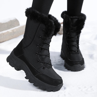 Botas de Neve Femininas Bege Impermeáveis com Cadarço - Antiderrapantes e Quentes para Caminhadas de Inverno