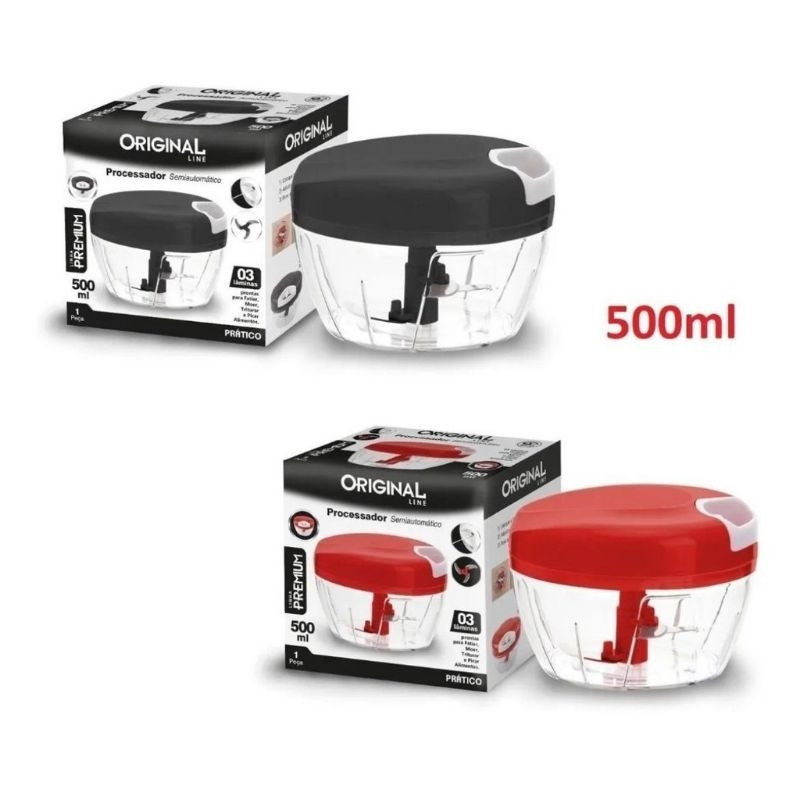 Processador de alimentos manual 3 Lâminas aço Inox 500ml Triturador de alho