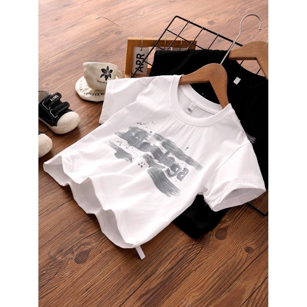 Meninos camiseta de manga curta 2026 verão novo estilo crianças versão coreana solta impressa verão menino bebê em torno